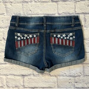 Rue21 Patriotic Jean Shorts Mid Rise Cuffed Hem Blue Denim Shorts Size 11/12